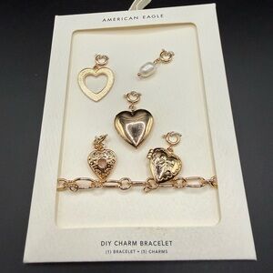 NWT American Eagle Outfitters Gold Tone Heart Charm DIY Bracelet Set